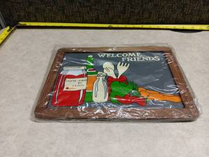 lot 205 image: Welcome Friends Kitchen Decor Wall Plaque w Wood Frame