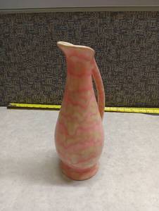lot 100 image: Pottery pitcher with pink glaze, marked P. Paul, approximately 12 inches