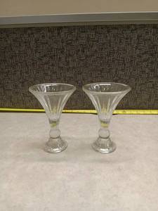 lot 232 image: Pair of Clear Glass Footed Candlestick Holders
