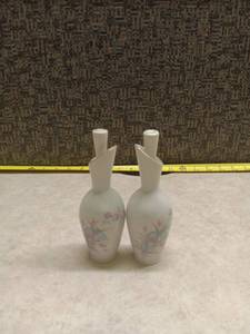 lot 248 image: Pair of White Porcelain Ewer Bottles with Floral Decoration
