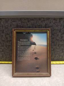 lot 253 image: Footprints Framed Religious Wall Art Inspirational Print