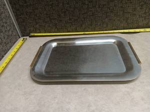 lot 272 image: Stainless Steel Serving Tray w Brass Handles