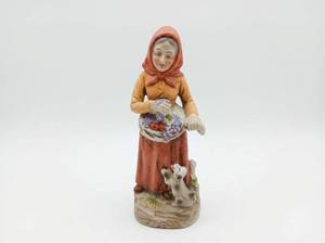 lot 282 image: Vintage Porcelain Figurine Woman Red Headscarf
