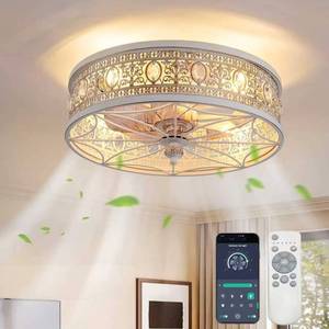 lot 251686 image: Retails for $129 French Country Shabby Chic Crystal Fandelier, Cottage Flush Mount Ceiling Fan with Lights and Remote, Decorative Enclosed Fan for Girls Room, Nursery, Small Bedrooms