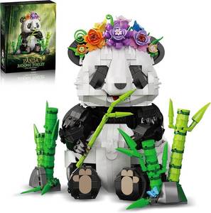 lot 251695 image: ZONECYTD Panda Building Set with Flowers & Bamboo for Adults, Compatible with Lego Wild Animals Movable Arms and Head Collectible Model Home Decor Gift for Teens Boy Girl