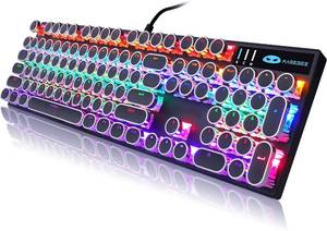 lot 251724 image: Camiysn Typewriter Style Mechanical Gaming Keyboard, Purple Retro Punk Gaming Keyboard with RGB Backlit, 104 Keys Blue Switch Wired Cute Keyboards, Round Keycaps for WindowsMacPC
