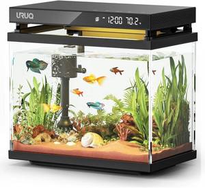 lot 351875 image: URUQ Fish Tank Smart Aquarium Kit 2 Gal UHD Glass Self Cleaning - Black