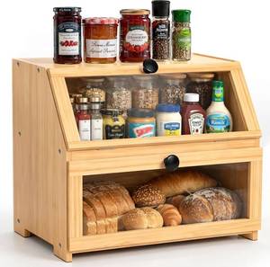lot 351889 image: Bamboo Bread Box for Kitchen Countertop, Large Bread Storage Container Bin 2 Layer Breadbox Holder for Kitchen Counter, Cabinet, Pantry, Cupboard (Natural)