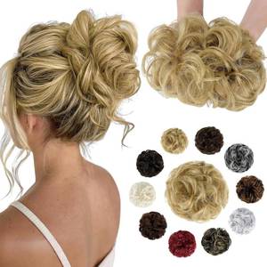 lot 351907 image: Messy Bun Hair Piece Wavy Curly Scrunchies Fluffy Donut Thick Updo Elegant Chignon Hairpieces for Women Girls, Ash Blonde 1.4oz