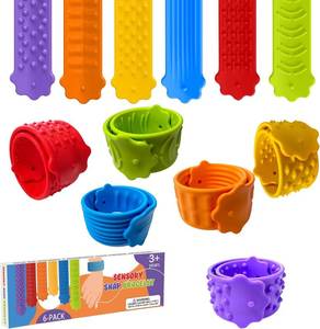 lot 351914 image: Sensory Slap Bracelets Fidget Toys for Adults & Kids, 6 Pack Textured Silicone Anxiety Relief Items for Autism ADHD, Fidgets for Classroom Calm Down Corner Supplies, Stocking Stuffers for Teen Gift.
