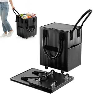 lot 452230 image: Rolling Tote Bag on 4 Wheels, Reusable Grocery Bag with Handle and Zipper, 60L Rolling Shopping Bag, Rolling Utility Tote for Trips, Laundry, Lightweight, Folds Flat, Black