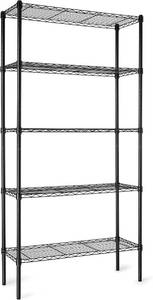 lot 452247 image: Amazon Basics 5-Shelf Adjustable Heavy Duty Steel Wire Rack Storage Shelving Organizer for Kitchen, Garage, 36 L x 14 W x 72 H, Black