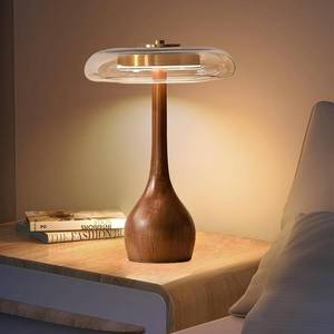 lot 452248 image: Small Table Lamp for Bedroom, Wooden Base, Teardrop Mushroom, H 12.4 In