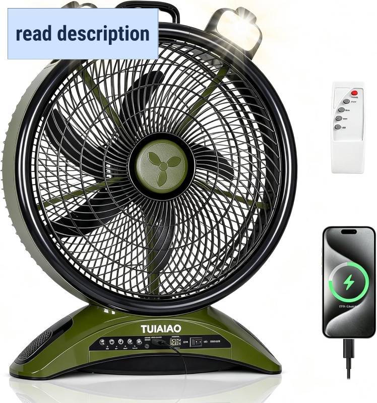 lot 331339 image: Retails for $160 45000mAh 16-Inch Rechargeable Battery Operated Fan with LED