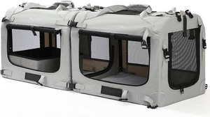 lot 161586 image: Retails for $131 Extra Large Cat Carrier Soft Sided, Portable Small Dog Carrier for 2 Cats, 24x16.5x16 Car Travel Folding Comfortable Design with Litter Box and Bowls, Grey