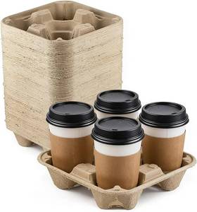lot 161608 image: 4 Cup Disposable Drink Carrier Trays, 50 Pack Wheat Straw & Sugarcane Pulp Fiber Cup Holder for 8-32 oz Cups, Durable to Go Coffee Tray for Hot & Cold Beverages, Food Delivery & Uber Eats