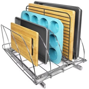 lot 161611 image: LYNK PROFESSIONAL  Slide Out Cutting Board, Cookie Sheet, and Baking Pan Organizer - Lifetime Limited Warranty - Pull Out Kitchen Cabinet Organizer - 14 inch wide x 21 inch deep -Extra-Large Chrome