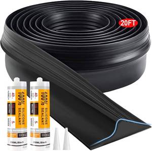 lot 161616 image: Jin&Bao Universal Garage Door Threshold Seal Strip 20FT Kit, Bottom Waterproof Rubber Weather Stripping Replacement Black