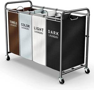 lot 261635 image: ROMOON Laundry Hamper Sorter Cart, 4-Section Organizer with Lockable Wheels