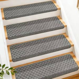 lot 261649 image: Retails for $120 DEXDE Bullnose Carpet Stair Treads for Wooden Steps Indoor, 14 Pack Grey
