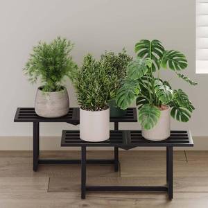 lot 361634 image: 2 Pack Plant Stand, Foldable Metal Shelf, Indoor Outdoor,Black