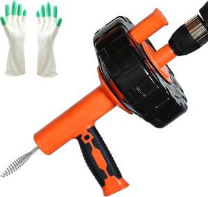 lot 361637 image: Drainsoon Auto Feed Drain Auger with Gloves, 33 Ft Drain Snake Hair Clog Remover, Heavy Duty Plumbing Snake Drain Clog Remover for Bathroom Sink, Bathtub Drain, Shower Cleaning
