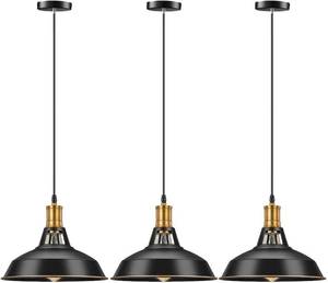 lot 361647 image: Pynsseu Farmhouse Style Industrial Pendant Light, Vintage Barn Hanging Pendant Lighting, Modern Pendant Lamp Fixture 3 Pack, Oil Rubbed Black Finish