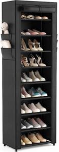 lot 361652 image: VILICK Shoe Rack with Cover Narrow Shoe Organizer with 4 Side Pockets 10 Tier Tall Shoe Storage Holds 18-22 Pairs Shoes and Boots Shoe Rack for Closet Entryway Garage