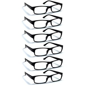 lot 361660 image: Boost Eyewear 6 Pack Reading Glasses, Traditional Black Frames, for Men and Women, with Comfort Spring Loaded Hinges, Black, 6 Pairs (2.25)