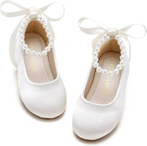 lot 361665 image: PHIRAMIN Toddler Flower Girl Dress Shoes - Little Girl Ballet Flats Pearl Strap for Wedding Party