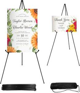 lot 361667 image: JEAWIWI 2 Pcs Lightweight Easel Stand, 66 Inch, Black, with Carry Bags