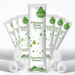 lot 461470 image: BlueWater (100-Pack) Individually Wrapped Moist Pre-Scented Towels - Single-use Premium HotCold Towels (White Packaging, 12x12in., Cucumber Scent)