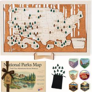 lot 461472 image: National Parks Map   USA Travel Tracker with Checklist, Pins & Stickers   Adventure Gift for Park Lovers, Couples & Families, Bucket List Wall Art Decor