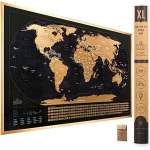 lot 461485 image: XL Scratch Off Map of The World with Flags - 36 x 24 Easy to Frame Scratch Off World Map Wall Art Poster with US States & Flags - Deluxe World Map Scratch Off Travel Map Designed for Travelers