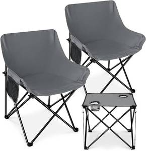 lot 461489 image: Leonyo Camping Chairs for Adults, 2 Pack Folding Lawn Chair & Table, Grey