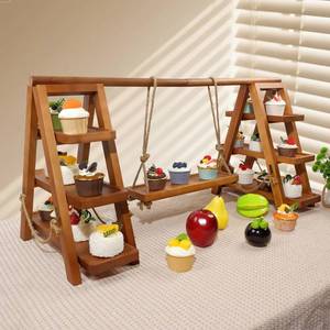 lot 461500 image: Tnstbiee Rustic 3-Tier Wooden Cupcake Stand, Foldable Dessert Display Rack
