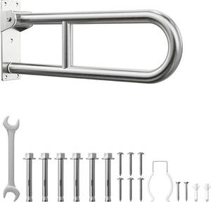 lot 461514 image: Toilet Grab Bar, Bathroom Safety Handrail Wall Mounted, 304 Stainless Steel Flip Up Folding Support Rail for Elderly Seniors and Handicap Assistance (24 Inch)