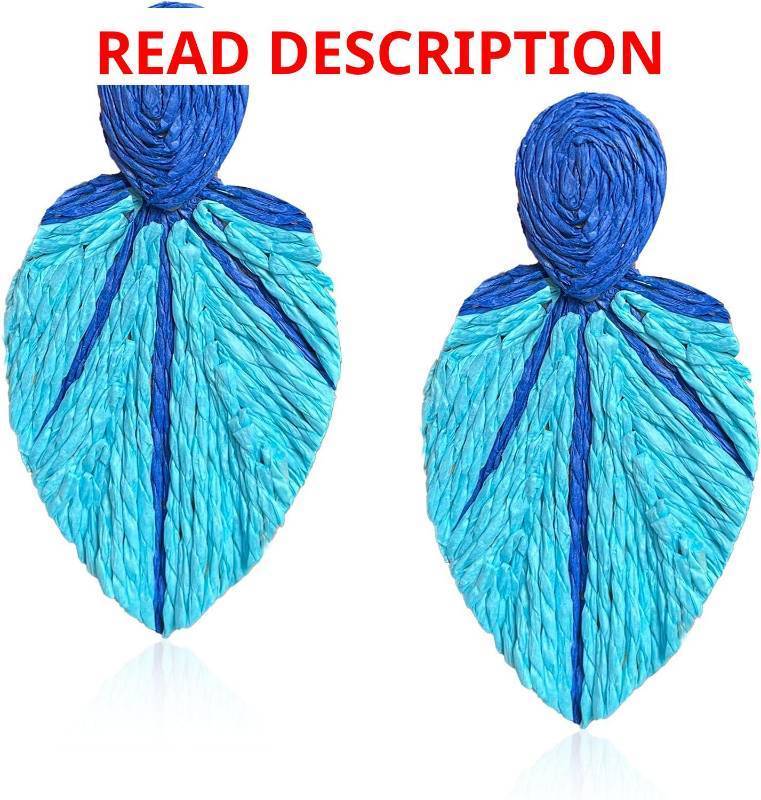 lot 1603 image: Raffia Long Leaf Earrings   Handmade Rattan Leaf Drop Dangle Jewelry