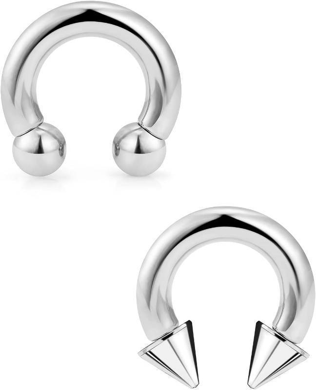 lot 1617 image: PA Ring Internally Threaded Spike & Ball Barbells Septum Ring 316L Steel