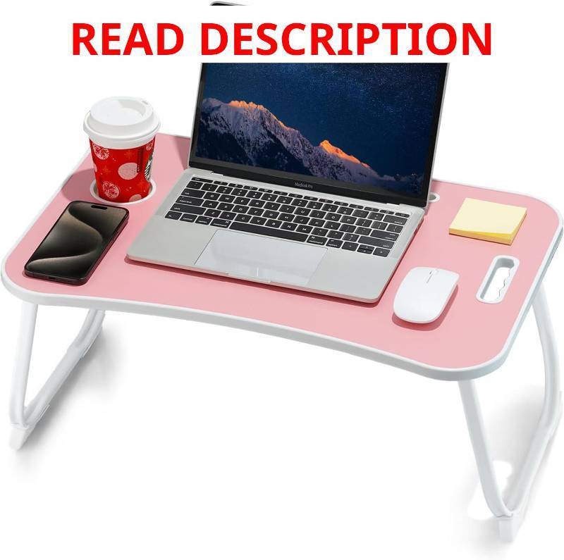 lot 1697 image: ZEAPTAC Laptop Bed Desk, Foldable Lap Desk with Cup Holder, Tablet Slot Pin