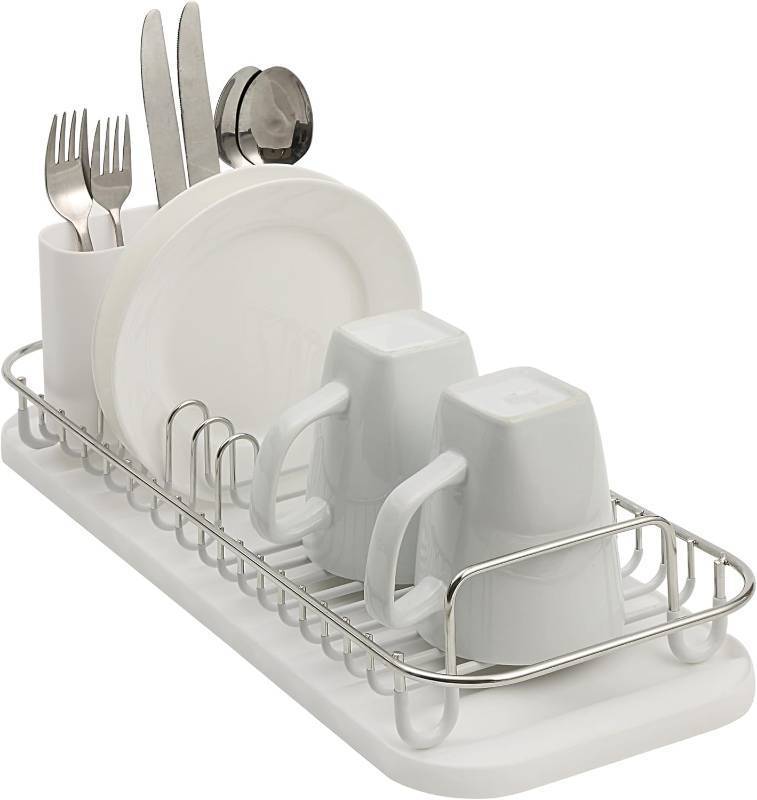 lot 1711 image: SunnyPoint 304 Stainless Compact Dish Drying Rack with Utensil Holder