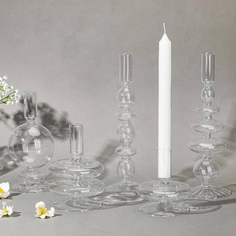 lot 1537 image: $47 Rtteri 5 Pcs Glass Candlestick Holders Taper Candle Stand Clear Bases