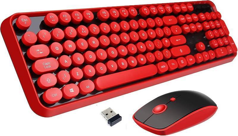 lot 1212 image: Multicolored Wireless Keyboard and Mouse, Typewriter Style Keyboard with 2.