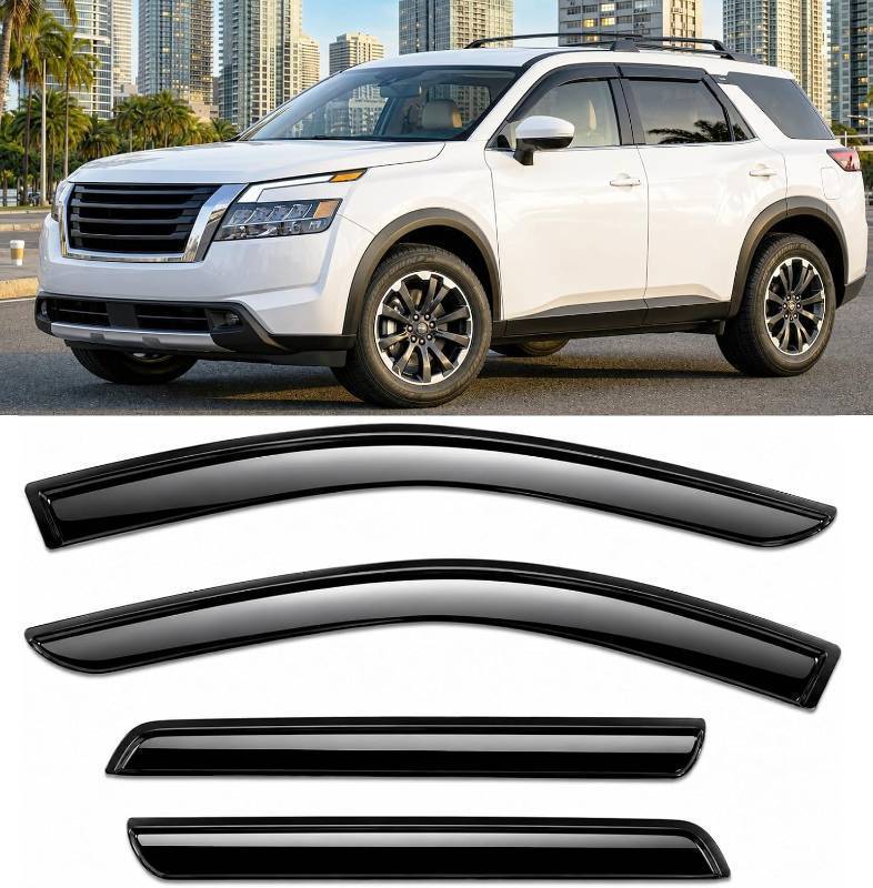 lot 1298 image: $55 Tape-On Rain Guards for Nissan Pathfinder - Window Visors, Smoke Tinted