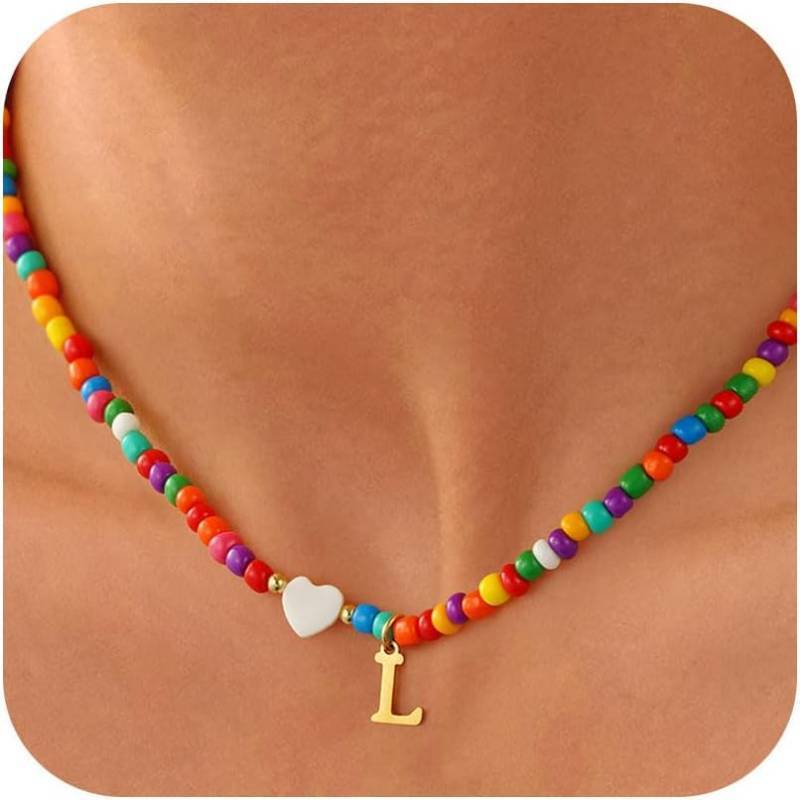 lot 1167 image: Colorful Initial Necklaces A-Z Beaded Dainty Choker for Girls Women Kids