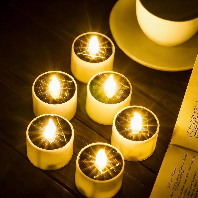 lot 2129 image: SoulBay 6pcs Solar Tea Lights, Flameless LED Candles with Dusk-Dawn IP65