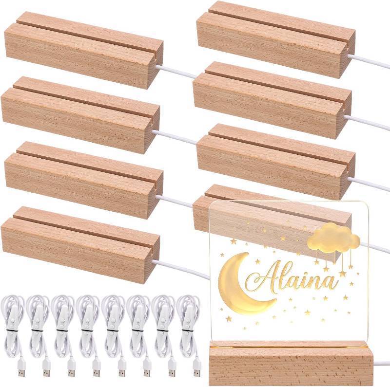 lot 2138 image: Leinuosen 8 Pcs 5.9 Wooden LED Light Stand Base, Rectangle Pedestal