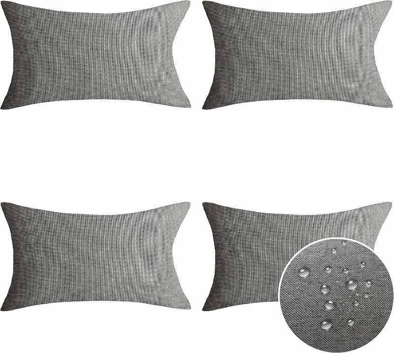 lot 2163 image: Home Brilliant Patio Pillow Covers Waterproof Linen 12x20in Light Grey 4pc