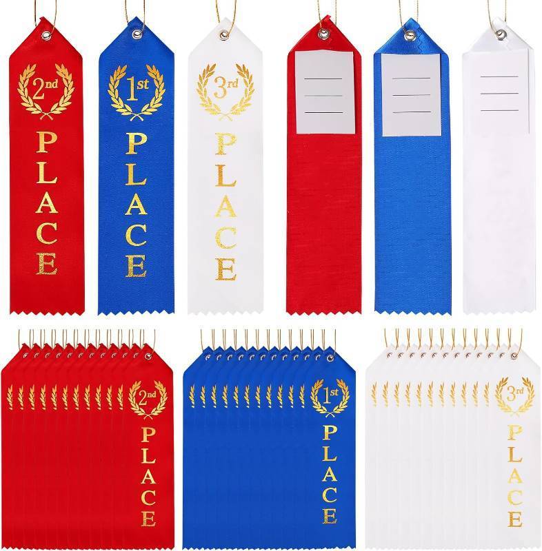 lot 2192 image: 36PCS Award Ribbons for 1st 3rd Place with Event Card & Rope, BlueRedWhit