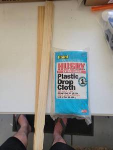 lot 38 image: Husky Extra Large Plastic Drop Cloth 10 ft x 20 ft 1 Mil plus stir sticks - Retail $0